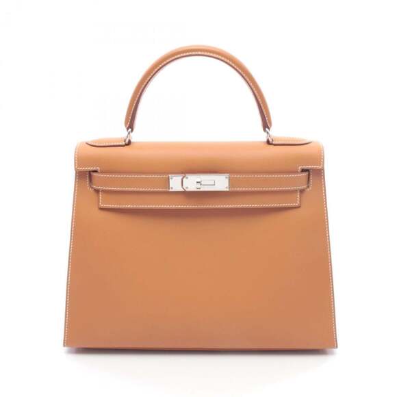 HERMES Handbags - Hermes Hermès Kelly 28 handbag, Vau Chamonix leather, brown, for women